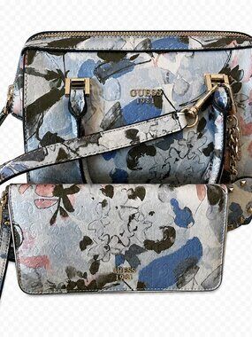 Guess Silver Blue Handbag Purse and Wristlet